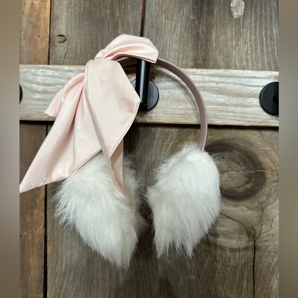 GapKids Bow Ribbon Faux Fur Earmuffs in Pink White One Size